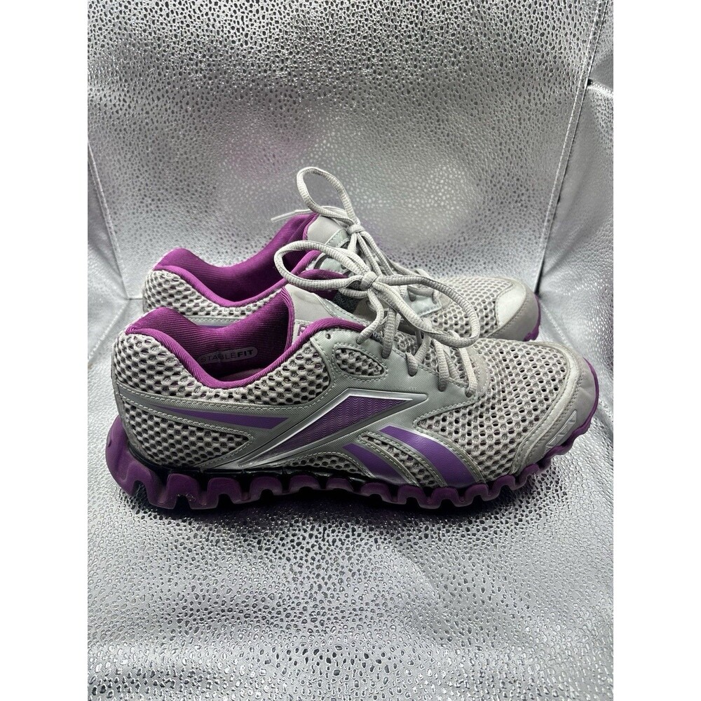 Reebok Zignano Women’s Running Sneakers Gray Purple Mesh Zigzag Size 10